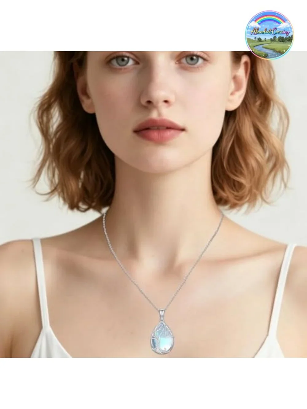 Sterling Silver Tree of Life Pendant Necklace with Moonstone, Hypoallergenic